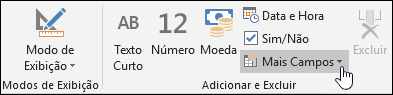Captura de tela do grupo Adicionar e Excluir na guia Campos da faixa de opções.