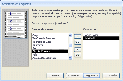 Definir a sequência de ordenação no Assistente de Etiquetas