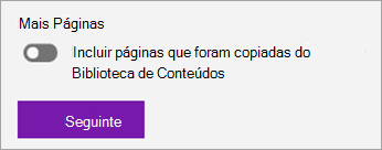 Inclua páginas que foram copiadas da Biblioteca de Conteúdos com um botão de alternar.
