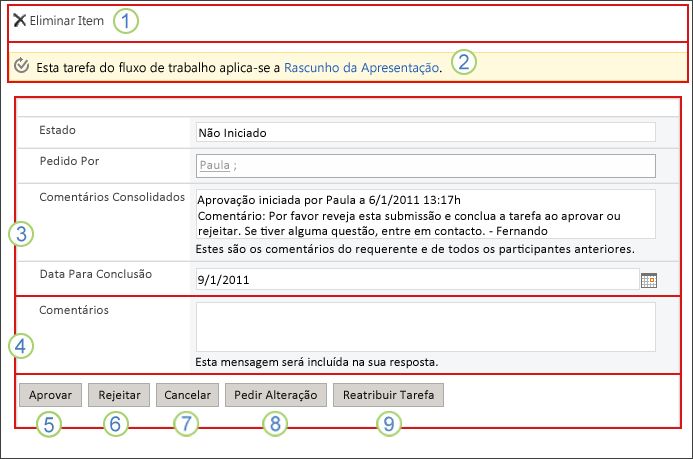 Formulário de tarefa do fluxo de trabalho