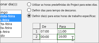 Defina as horas de trabalho