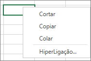 Clique com o botão direito do rato para ver os comandos Copiar, Cortar e Colar