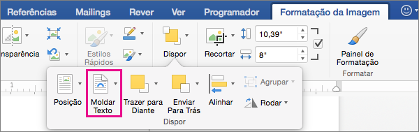 Clique em Moldar Texto para selecionar como o texto é moldado a uma imagem ou objeto de desenho.