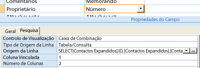 Utilizar uma tabela ou consulta como a origem de dados para um campo de pesquisa