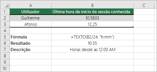 Exemplo: Converter horas do número decimal para a hora padrão