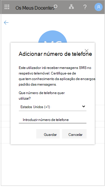 Adicionar um número de telefone de utilizador em A Minha Equipa