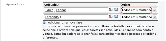 Formulário com definição para revisão em paralelo de duas fases realçada