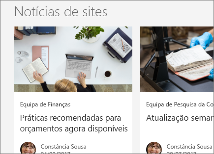 SharePoint do Office 365 - Notícias de sites