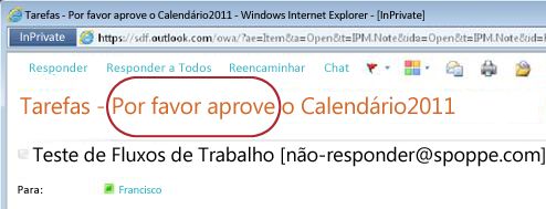 Notificação de tarefa com Aprove realçado