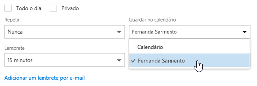 Uma captura de ecrã do menu Guardar no calendário.