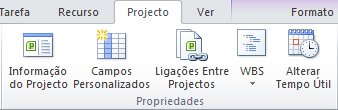 Grupo Propriedades no separador Projecto