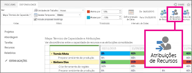 Selecione Atribuições de Recursos no separador Disponibilidade