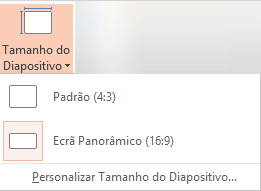 Botão Tamanho do Diapositivo no grupo Personalizar