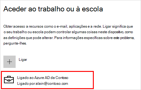 Aceder ao ecrã do trabalho ou da escola com uma conta contoso ligada