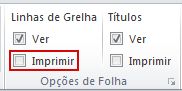 Grupo Opções de Folha no separador Esquema de Página