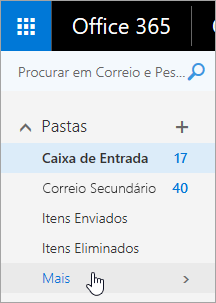 Uma captura de écran do cursor passando o mouse sobre o botão Mais no painel de navegação do Outlook na Web.