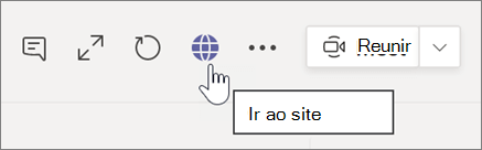 Captura de ecrã do cursor a apontar para o ícone de globo e texto de descrição Ir para o site