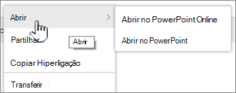 Menu de elipse de ficheiro com a opção Abrir realçada