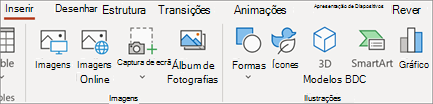 O separador inserir no PowerPoint