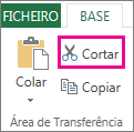 Comando Cortar no grupo Área de Transferência