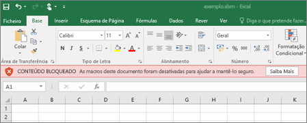 Se tentar abrir um ficheiro a partir de uma localização suspeita, o Office bloqueará quaisquer macros.