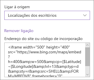 Exemplo de código de incorporação para mostrar localizações