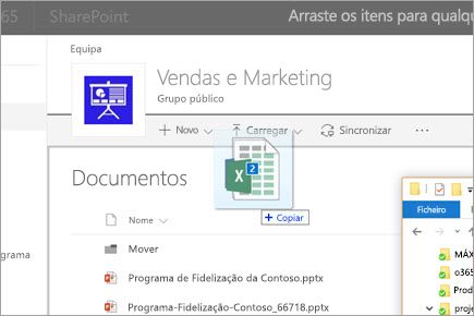 Arrastar um ficheiro para uma biblioteca de documentos do SharePoint