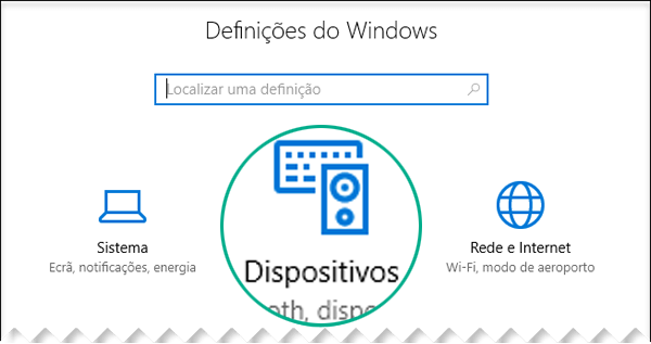 Selecionar Dispositivos na caixa de diálogo Definições do Windows