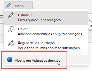 Imagem do comando Abrir na Aplicação de Ambiente de Trabalho