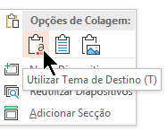 Em Opções de Colagem, selecione a primeira opção, Utilizar Tema de Destino