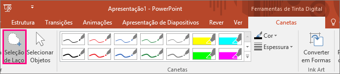 Apresenta o botão Seleção de Laço nas Ferramentas de Tinta Digital