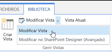 Separador Biblioteca com a opção Modificar Vista realçada