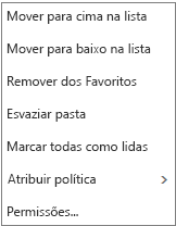 Menu de contexto ou de atalho que é apresentado quando clica com o botão direito do rato na caixa de entrada do Correio