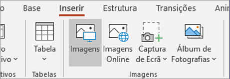 No separador Inserir, clique em Imagens.