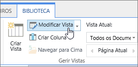 Separador da Biblioteca de Fita Online SharePoint modifica a opção de visualização