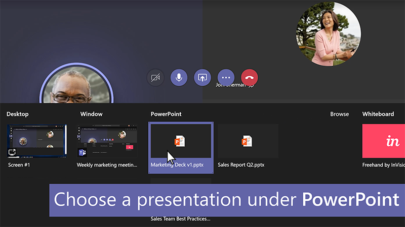 Uma apresentação do PowerPoint numa reunião do Teams