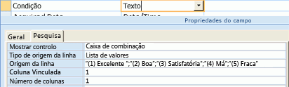 Utilizar uma lista de valores como a origem de dados para um campo de pesquisa