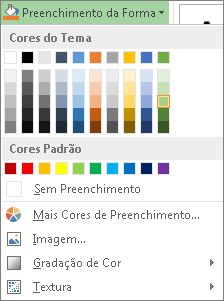 Menu das opções de cores Preenchimento da Forma