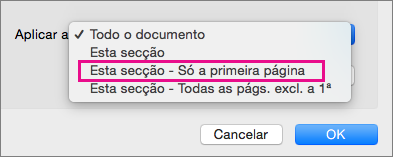 Aplicar ao menu com apenas a Primeira página realçada