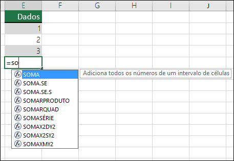 Conclusão Automática de Fórmulas do Excel