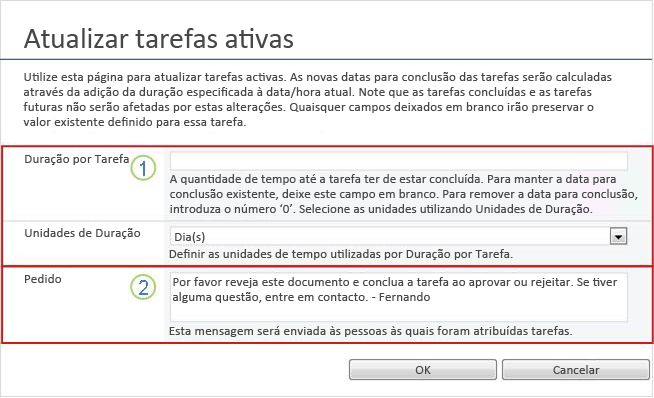 Formulário de alterações em tarefas ativas