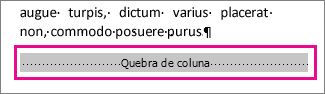 selecionar uma quebra de coluna com "Mostrar Formatação" ativado