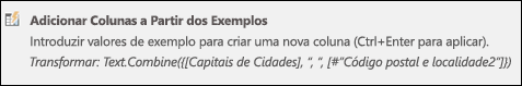 Combinar colunas a partir de um exemplo de fórmula de coluna personalizada no Power Query