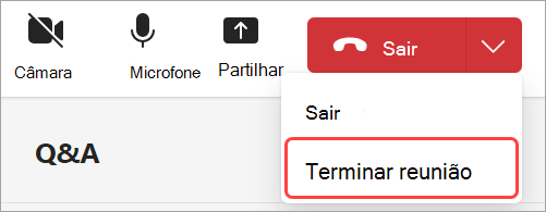 Captura de ecrã a mostrar a IU de como sair ou terminar uma assembleia