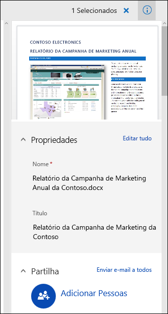 Office 365 Painel de Metadados do Documento