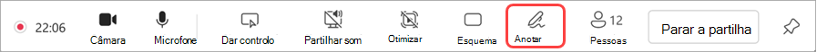 Ícone Anotar para selecionar a partir dos controlos de reunião do Teams.