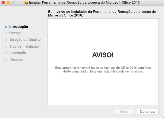 Clique em Continuar e siga as instruções do instalador.