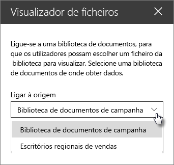 Painel de propriedades do visualizador de ficheiros com o menu pendente Ligar à origem