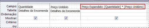 Utilização de uma expressão para criar um campo calculado numa consulta.