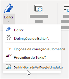 No separador Rever, clique em Editor > Definir Idioma de Verificação Linguística